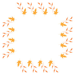 Square frame with vertical orange branches and yellow leaves on white background. Isolated wreath for your design.