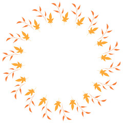 Round frame with vertical orange branches and yellow leaves on white background. Isolated wreath for your design.