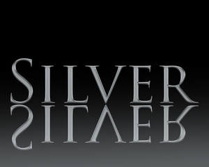 The word silver is written in silver letters on a black background and is also mirrored and has a silver gradient from bottom to top. Concept: typesetting for logo, poster, invitation. vector