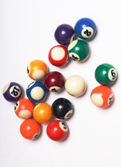 Multi-colored balls for billiard on white background