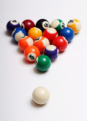 Multi-colored balls for billiard on white background