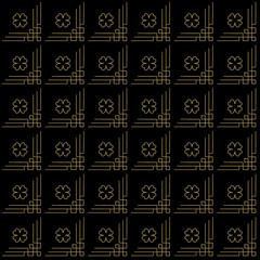 Gold Art Deco pattern on a black background, with linear geometric style. Template for web, wallpaper, digital graphics, packaging, objects, packaging and artistic decorations.