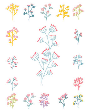set of vector line flowers