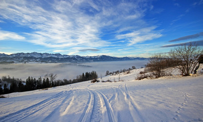 Beautiful winter scenery in Bukowina Tatrzanska