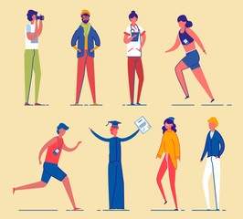 Different Men and Women Cartoon Characters Set.