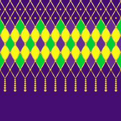 Elegant luxury pattern in traditional Mardi Gras holiday colors. Perfect to decorating clothes for carnival and up any room home, that needs a little color touch.