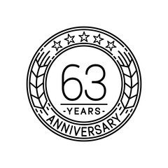 63 years anniversary logo template. 63rd line art vector and illustration.