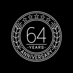 64 years anniversary logo template. 64th line art vector and illustration.