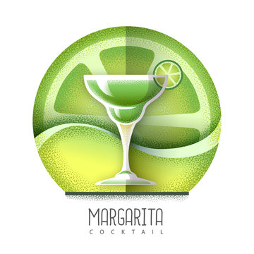 Vector Illustration Of Margarita Cocktail Icon. Grainy Texture Design