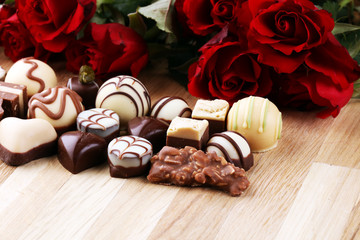 Chocolates Pralines and Roses Perfect Combination for the Woman You Love. Valentines Day