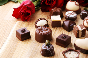 Chocolates Pralines and Roses Perfect Combination for the Woman You Love. Valentines Day