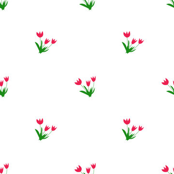 Seamless floral tulips flowers bunch on white textile pattern vector