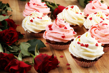 Delicious cupcake for Valentine Day. Love concept cupcakes. For celebrating Valentines Day