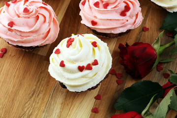 Delicious cupcake for Valentine Day. Love concept cupcakes. For celebrating Valentines Day