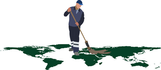 operatore ecologico spazzino pulisce il pianeta terra