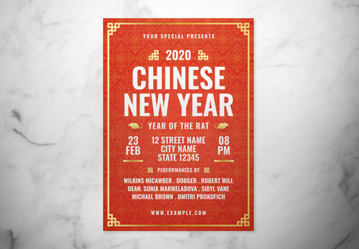 Red Chinese New Year Event Flyer Layout with Gold Accents