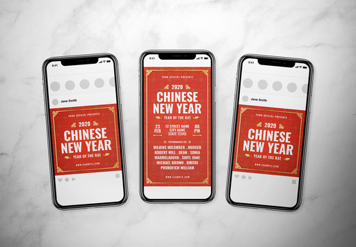Red Chinese New Year Social Media Post Layout Set with Gold Accents