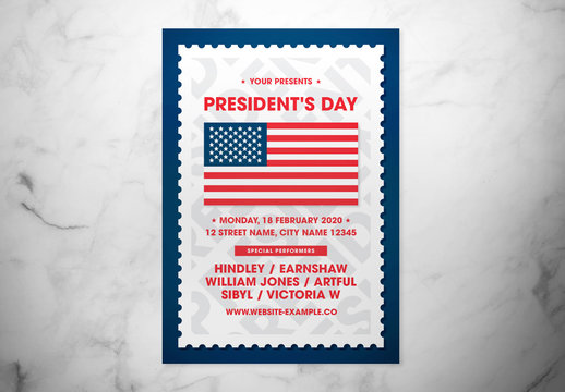 President's Day Event Flyer with Flag Illustration