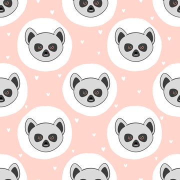 Seamless polka dot pattern with cute lemurs. Baby print. © Afanasia