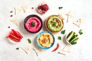 Colorful Dips Hummus - obrazy, fototapety, plakaty