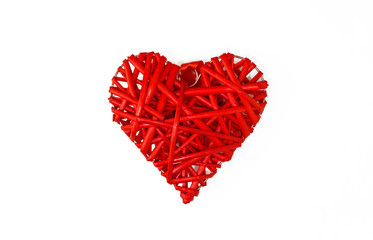 Creative red heart made of branches isolated on a white background. Valentine's day concept. Copy space