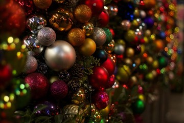 A group of coloured shiny Christmas baubles