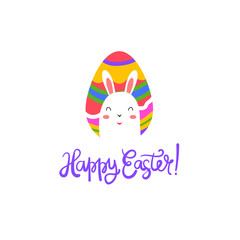 Template logo egg with bunny for Happy Easter day. Vector illustration