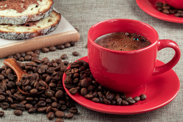 Two cups of freshly brewed coffee on the table