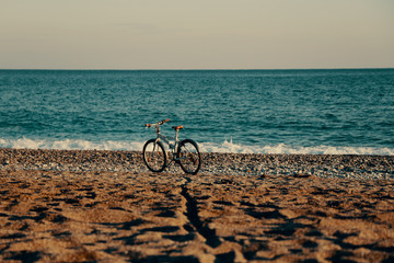 Fototapeta premium old bicycle on the shore of the sea