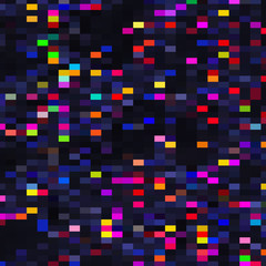 Abstract background with glitch effect. Particles move in space.