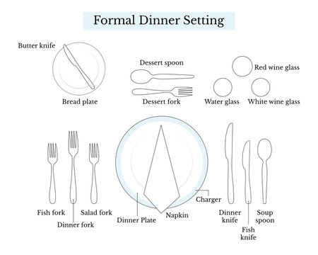 Table layout for a formal dinner setting, vector illustration