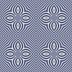 Seamless pattern with symmetric geometric ornament. Navy color abstract background.