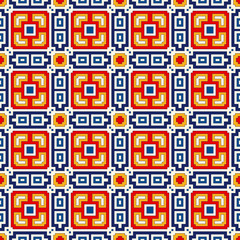 Seamless pattern with symmetric geometric ornament. Bright abstract background.