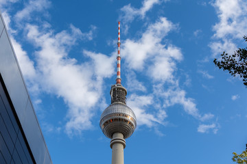 View of the television tower in central Berlin , Alexanderplatz