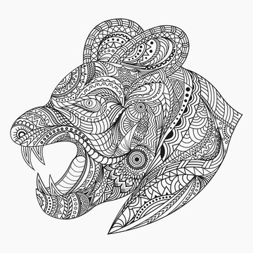 line art puma in ethnic vector illustration