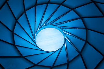blue spiral roof pattern visual illusion of movement in a tunnel