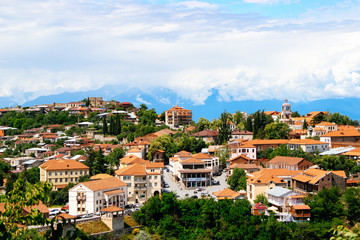City with tiled roofs on the mountain