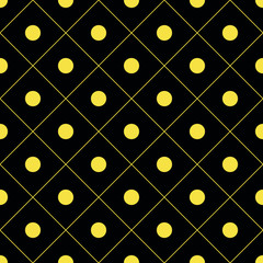Seamless black and gold vintage basic diamonds and circles textile pattern vector