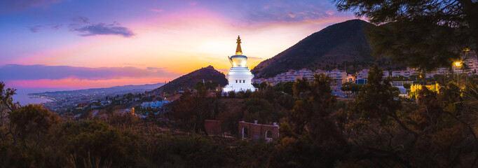 Stupa Benalm&aacute;dena in Benalm&aacute;dena Pueblo, Andalusia - Church, sunset