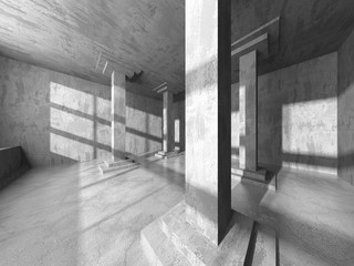 Dark concrete empty room. Modern architecture design
