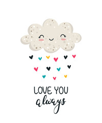 Obraz premium Vector hand drawing poster with cute cloud and lovely slogan. Doodle illustration. Valentine's day