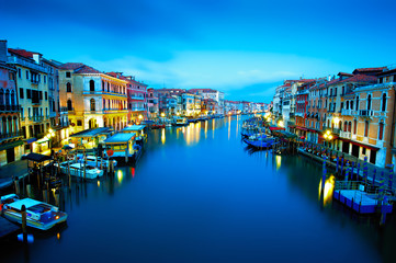View of famous Grand Canal from Rialto Bridge at sunrise