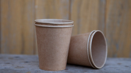 disposable coffee glasses in a bright kitchen.