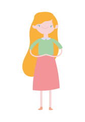 cute young woman standing long hair cartoon design