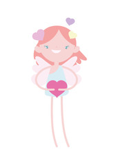 happy valentines day, funny cupid with hearts cartoon