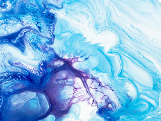 Blue and violet creative abstract hand painted background, marble texture