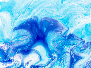 Blue creative abstract hand painted background, marble texture