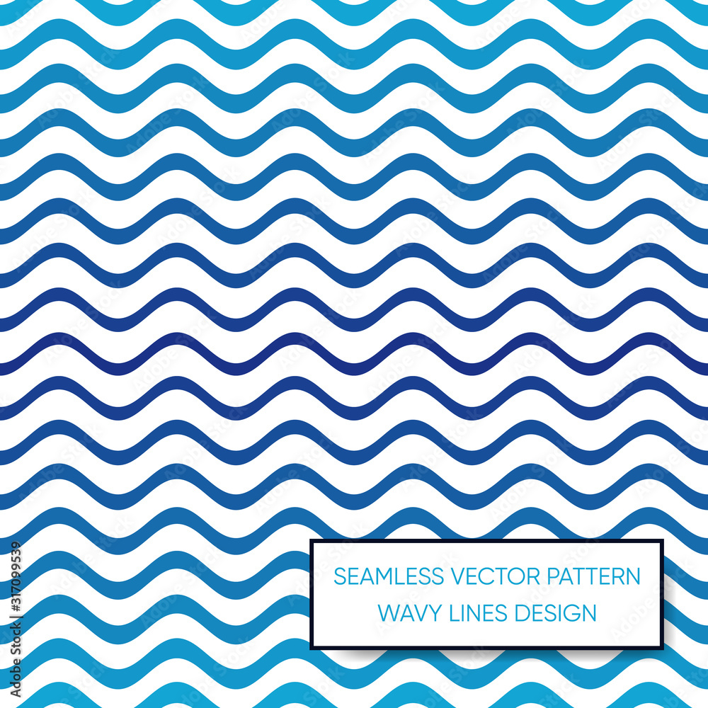 Wall mural modern blue vector seamless gradient wavy line pattern