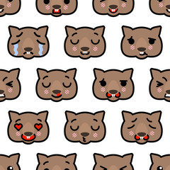 Fototapeta premium Seamless pattern with cute kawaii emoji wombats vector cartoon illustration