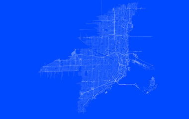 Blueprint of Miami city, One Color Map, color change, Artprint